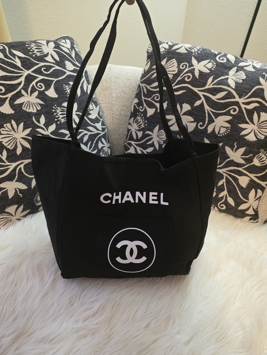None Handbags - Black Canvas Totebag With White Print